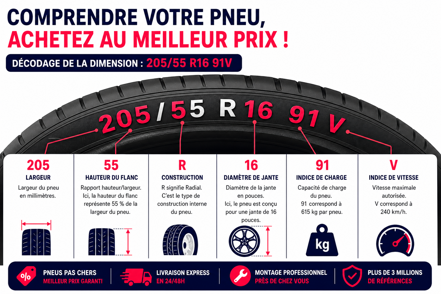 Comment lire les dimensions inscrites sur le flanc d’un pneu