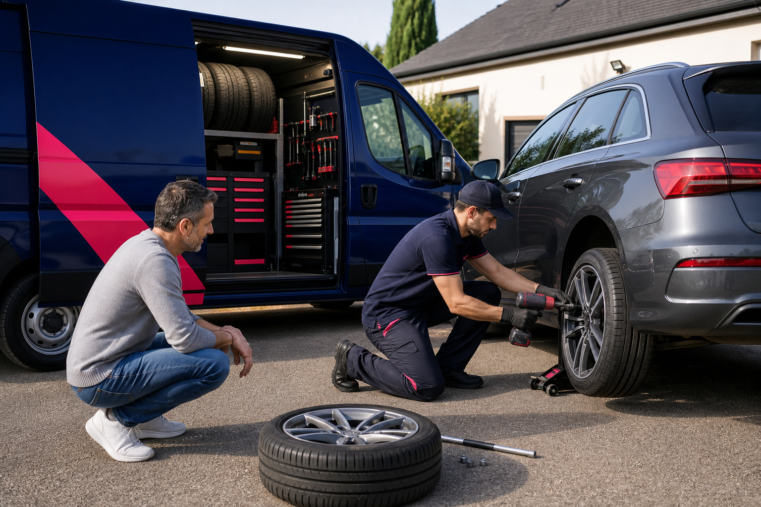 Montage de pneus à domicile, au travail ou en garage partenaire