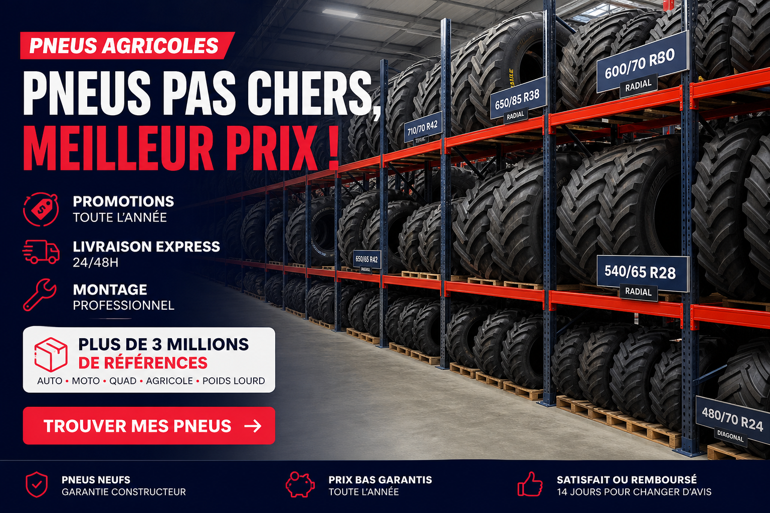 Dimensions, types et marques de pneus agricoles disponibles
