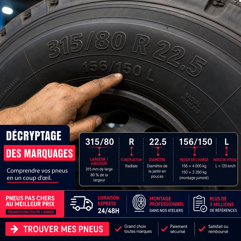 Dimensions, indices de charge et de vitesse : bien lire un pneu camion