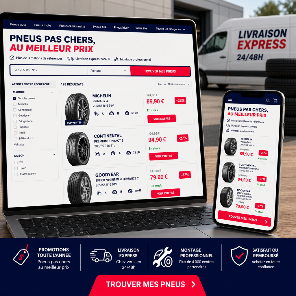 Marques, promotions et pneus utilitaire discount disponibles en ligne