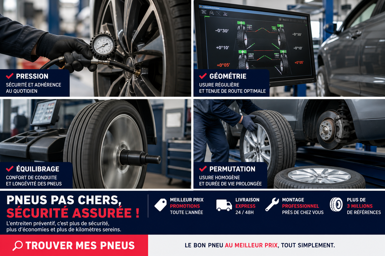 Entretien préventif : pression, alignement, équilibrage et rotation pour limiter l’usure