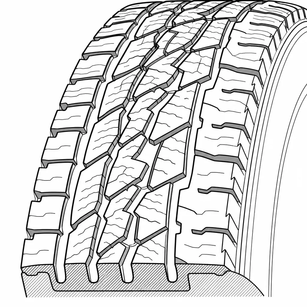 Schéma illustratif : Cols de gomme de largeur variable entre les quatre rainures sinueuses