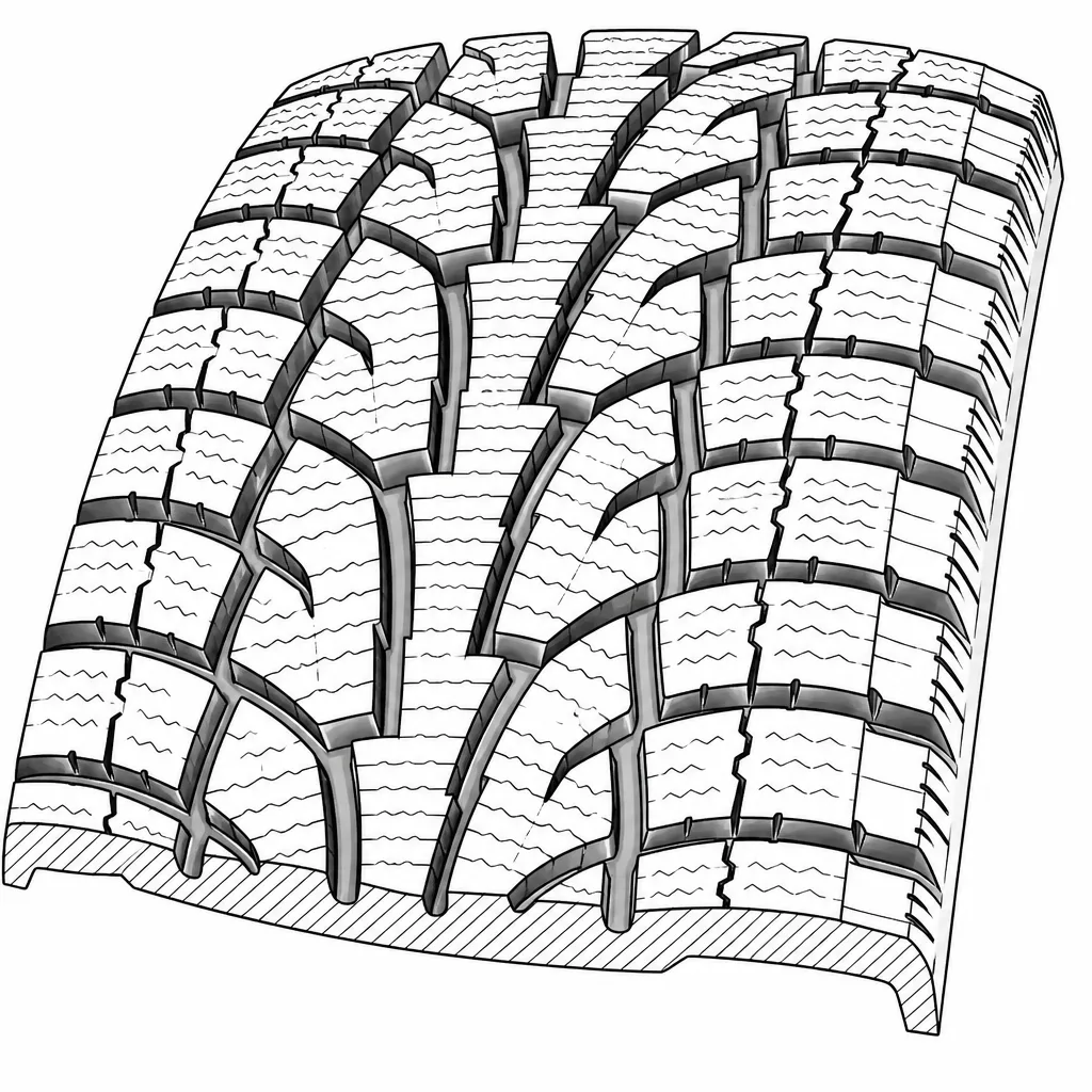 Schéma illustratif : Quatre rainures longitudinales sinueuses séparant des rangées obliques