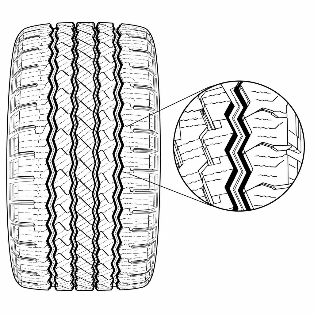 Schéma illustratif : Quatre rainures longitudinales au tracé ondulé ou zigzagant