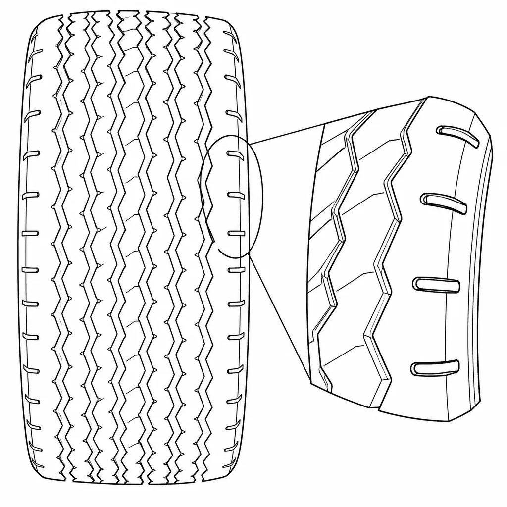 Schéma illustratif : Épaules à forte proportion de gomme, ponctuées de courtes encoches