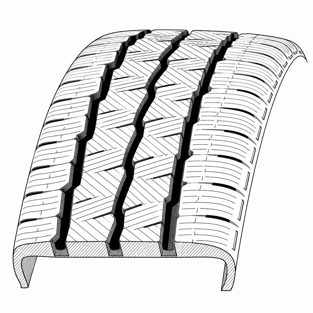 Schéma illustratif : Quatre rainures longitudinales sinueuses associées à des vides obliques