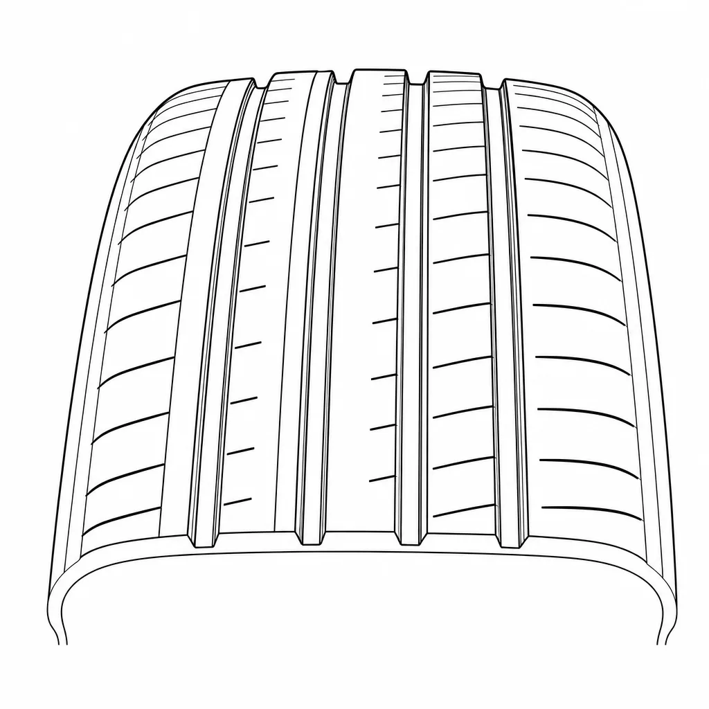 Schéma illustratif : Partitionnement de la bande de roulement en cinq bandes de gomme relativement étroites
