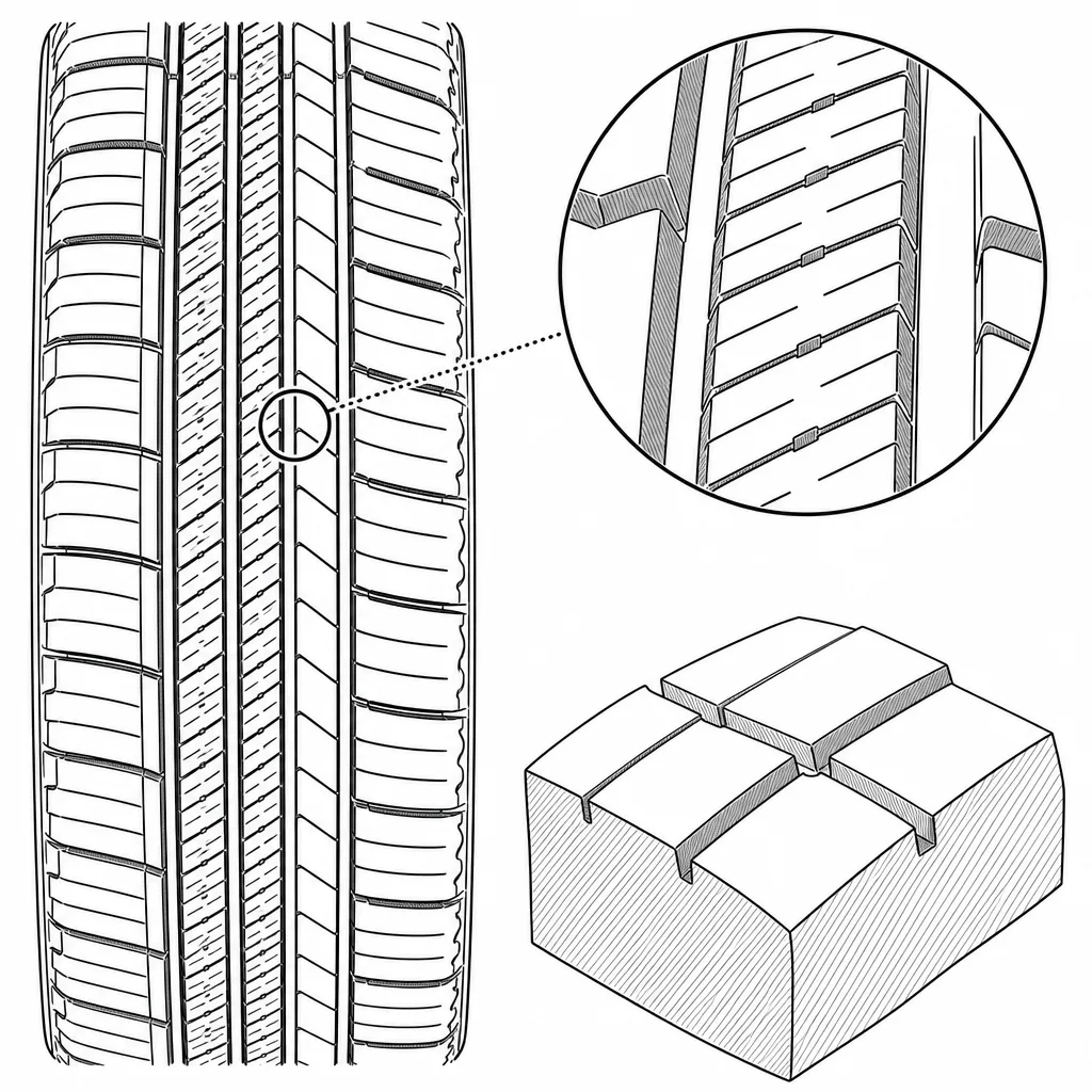 Schéma illustratif : Ponts de gomme étroits subsistant entre les lamelles d’un même pavé