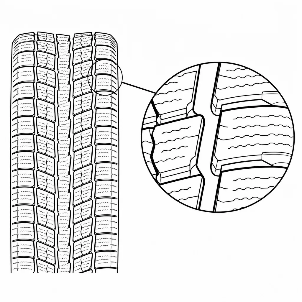 Schéma illustratif : Languettes de gomme étroites entre les lamelles et les bords obliques des pavés