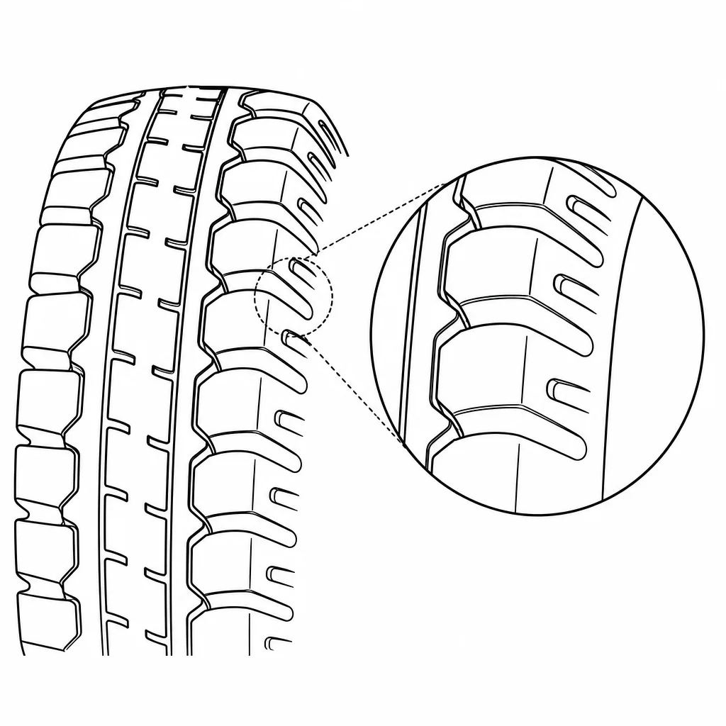 Schéma illustratif : Contours arrondis et courtes encoches du bord d'épaule visible