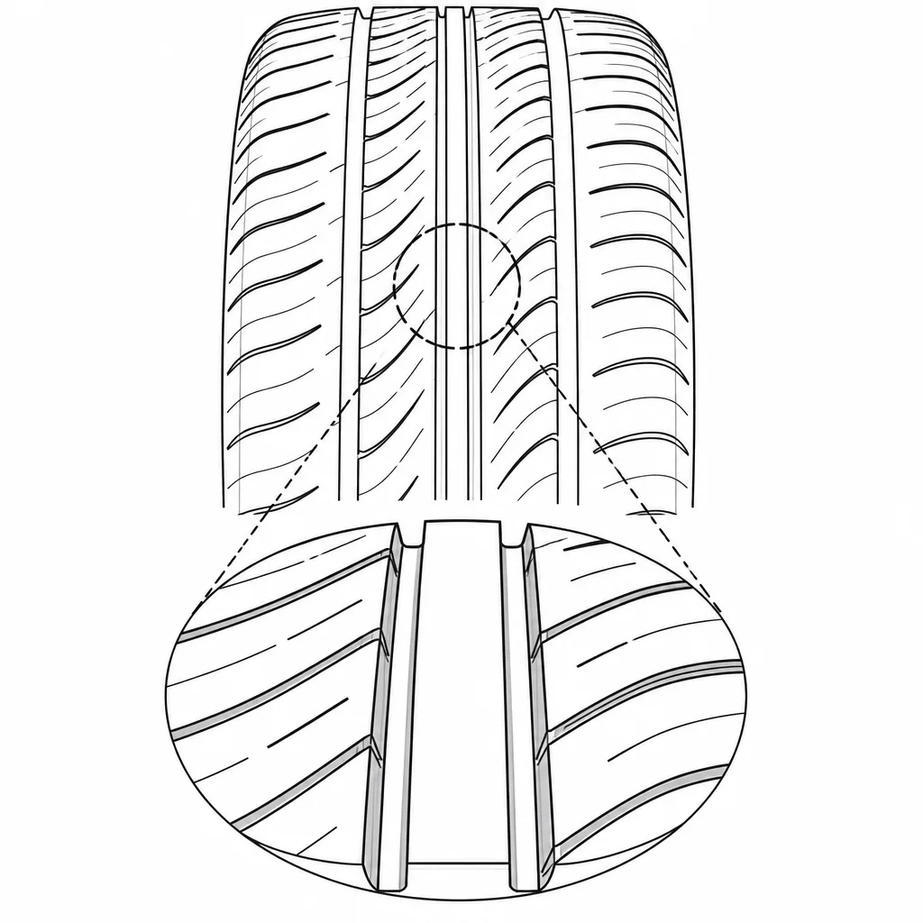 Schéma illustratif : Nervure médiane étroite à forte continuité de gomme