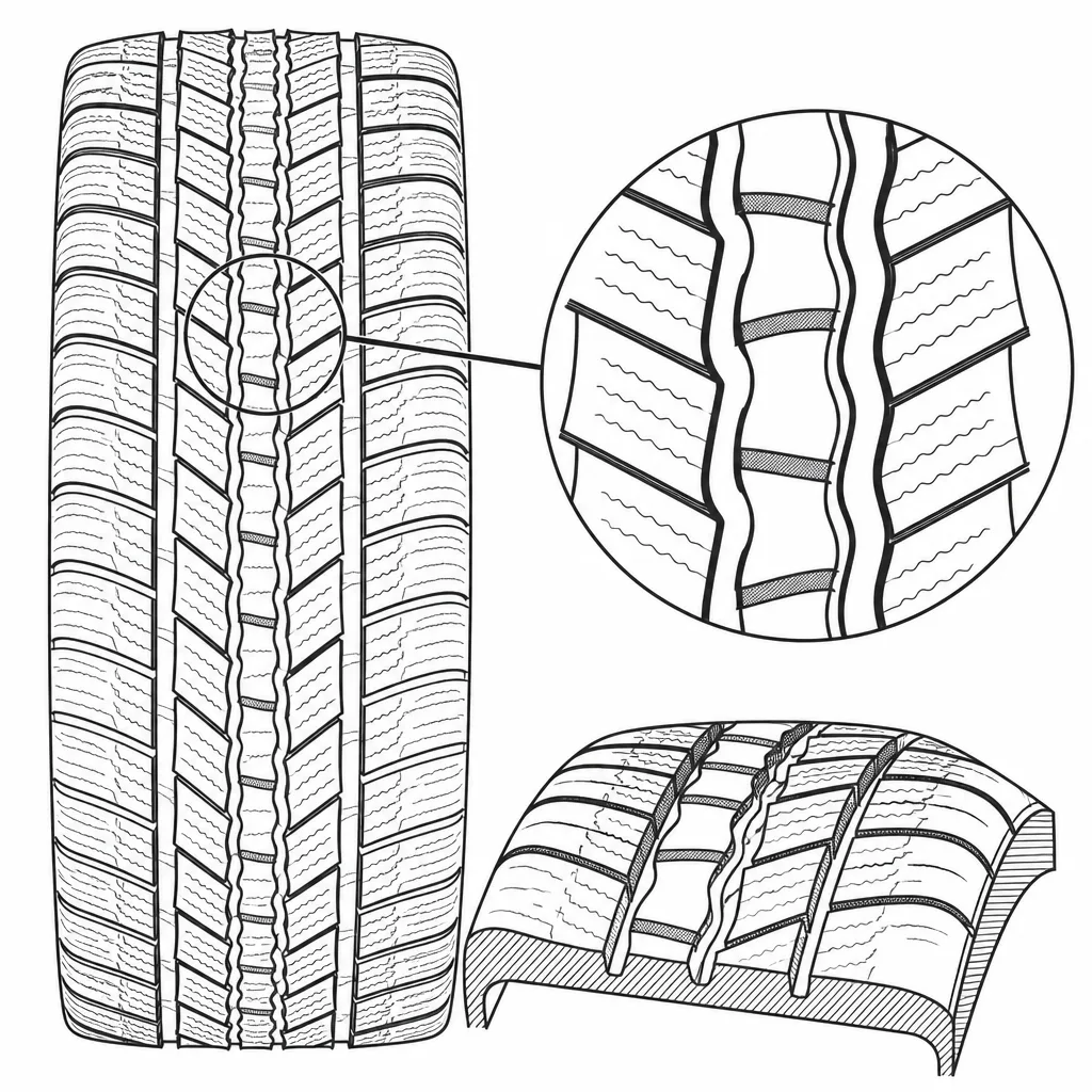 Schéma illustratif : Séparations longitudinales ondulées et ponts de gomme d’orientation variable