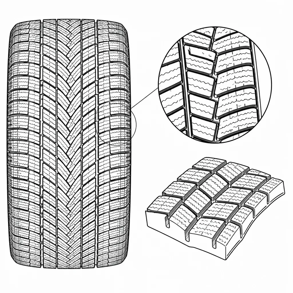 Schéma illustratif : Petits pavés rapprochés séparés par des rainures longitudinales étroites