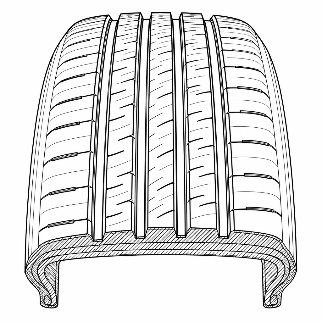 Schéma illustratif : Cinq bandes de gomme séparées par quatre rainures longitudinales