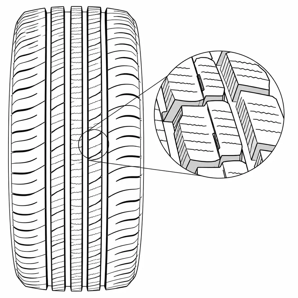 Schéma illustratif : Forte densité de fines entailles dans les nervures et les petits blocs