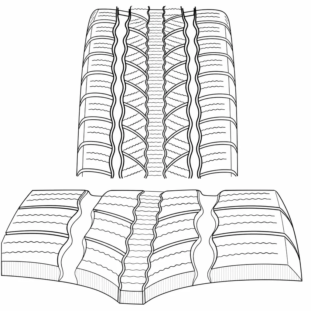 Schéma illustratif : Largeur variable des bandes bordant les quatre rainures sinueuses