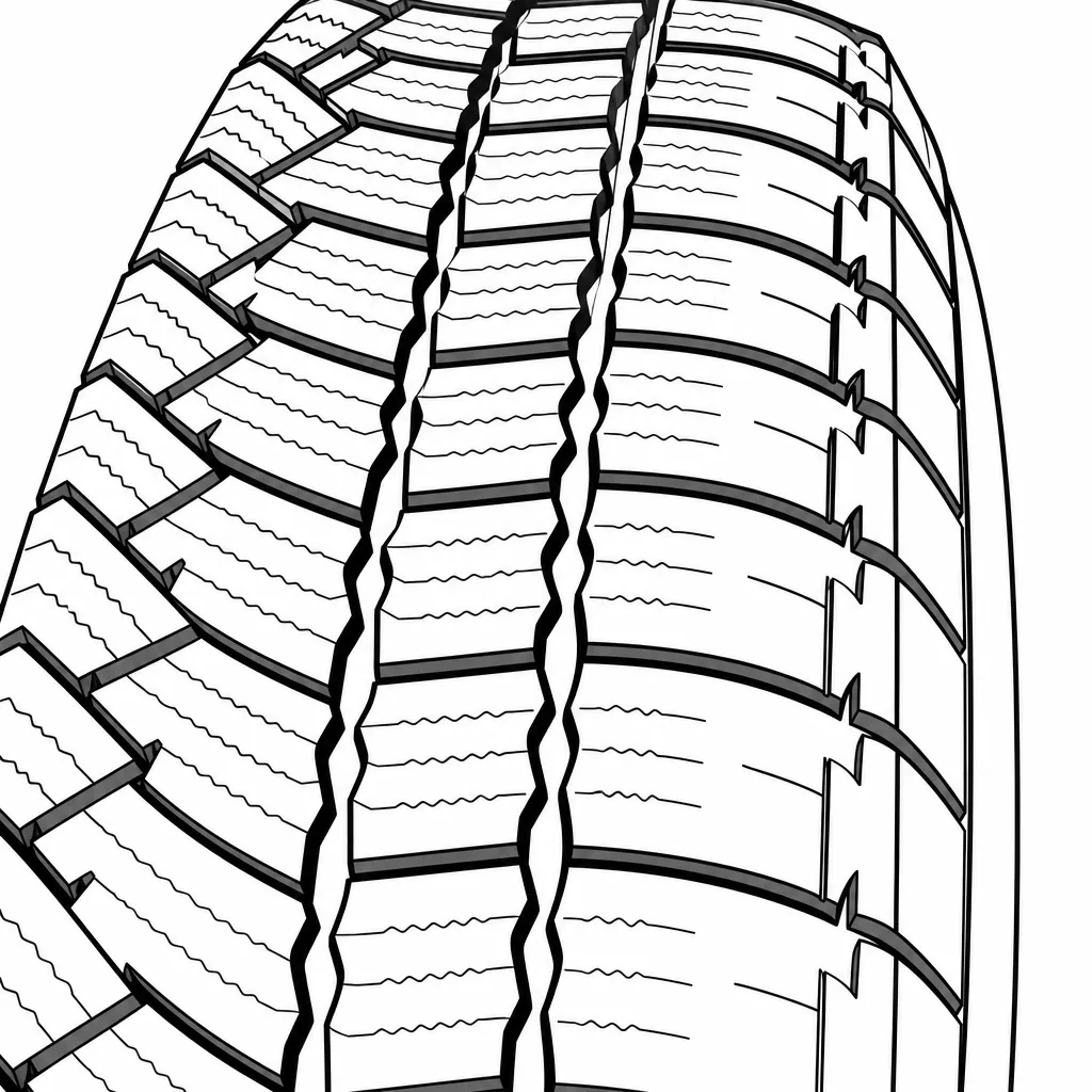Schéma illustratif : Deux rangées centrales de petits pavés serrés séparées par un sillon axial étroit et bordées de découpes en zigzag