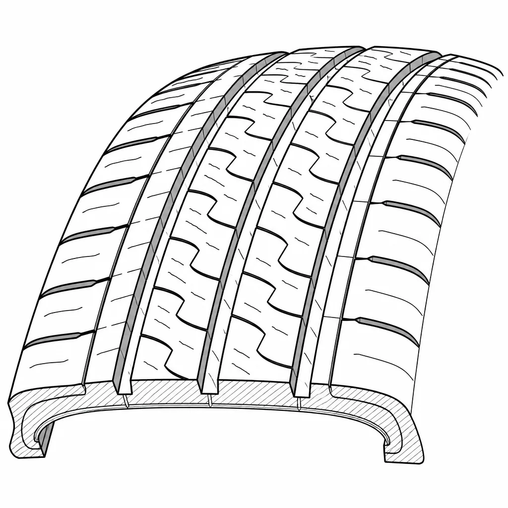 Schéma illustratif : Sillon axial étroit entre deux files de petits pavés centraux