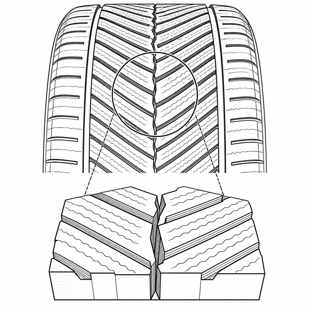 Schéma illustratif : Vide axial étroit entre pavés centraux imbriqués