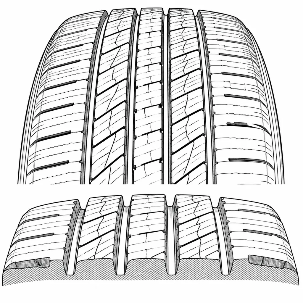 Schéma illustratif : Quatre rainures longitudinales étroites séparant des rangées circonférentielles serrées