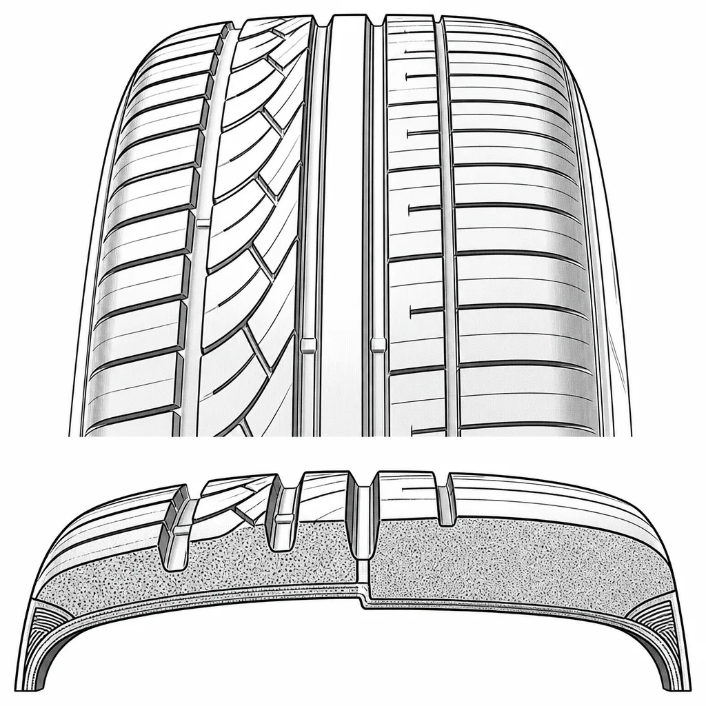 Schéma illustratif : Différence de taux de gomme entre l’épaule intérieure ouverte et l’épaule extérieure plus fermée