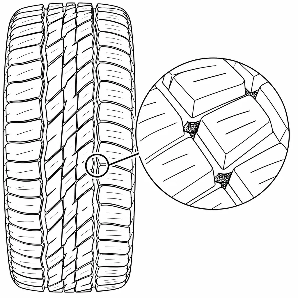 Schéma illustratif : Volume de gomme discontinu aux intersections des rainures principales et secondaires