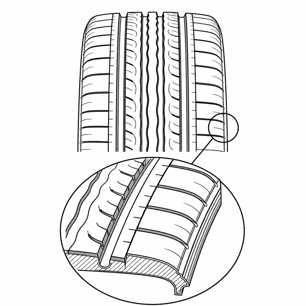 Schéma illustratif : Épaules à forte proportion de gomme et vides transversaux étroits