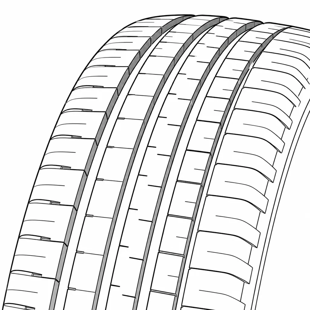 Schéma illustratif : Quatre rainures circonférentielles séparant cinq bandes étroites
