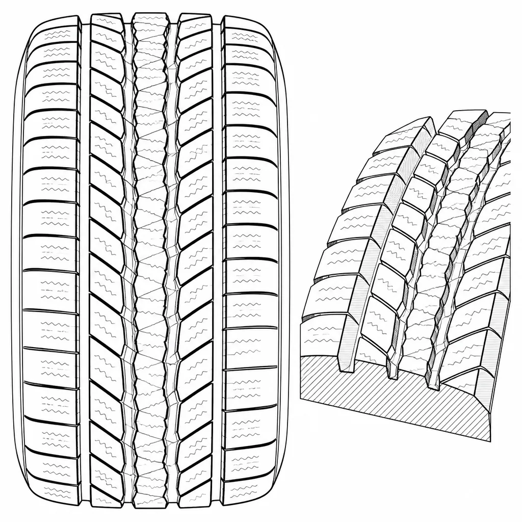 Schéma illustratif : Gradient de volume de gomme entre les rangées centrales étroites et les épaules semi-continues