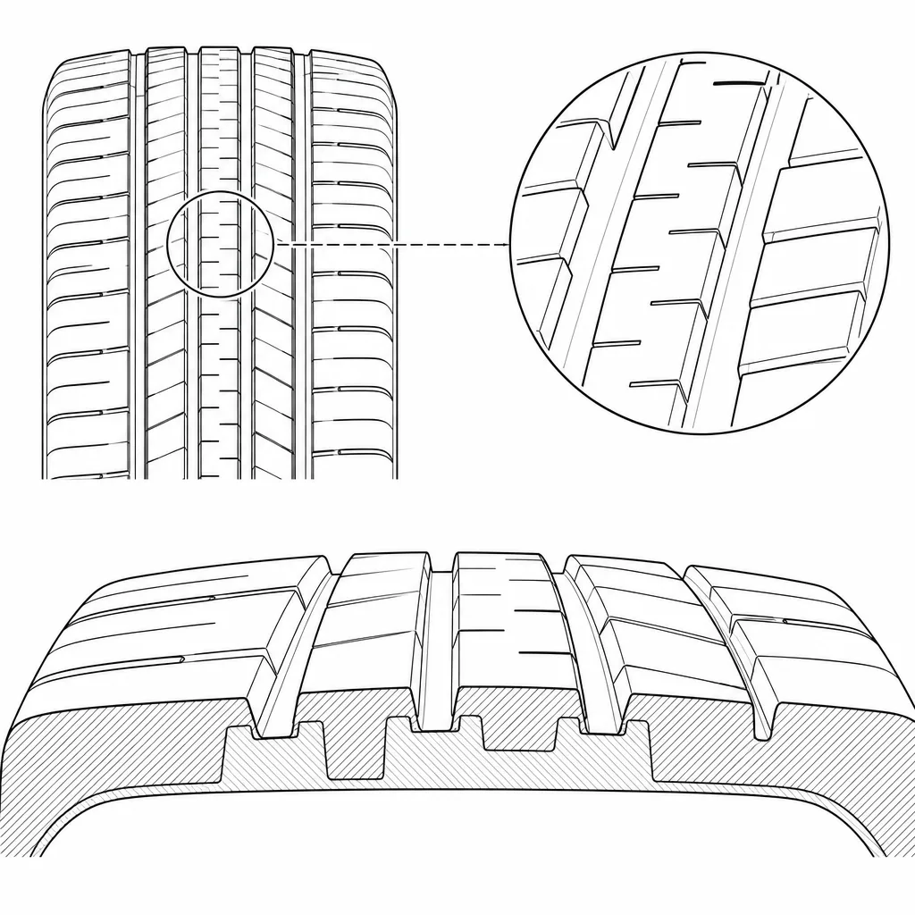 Schéma illustratif : Longs ponts de gomme entre les interruptions de la bande de roulement