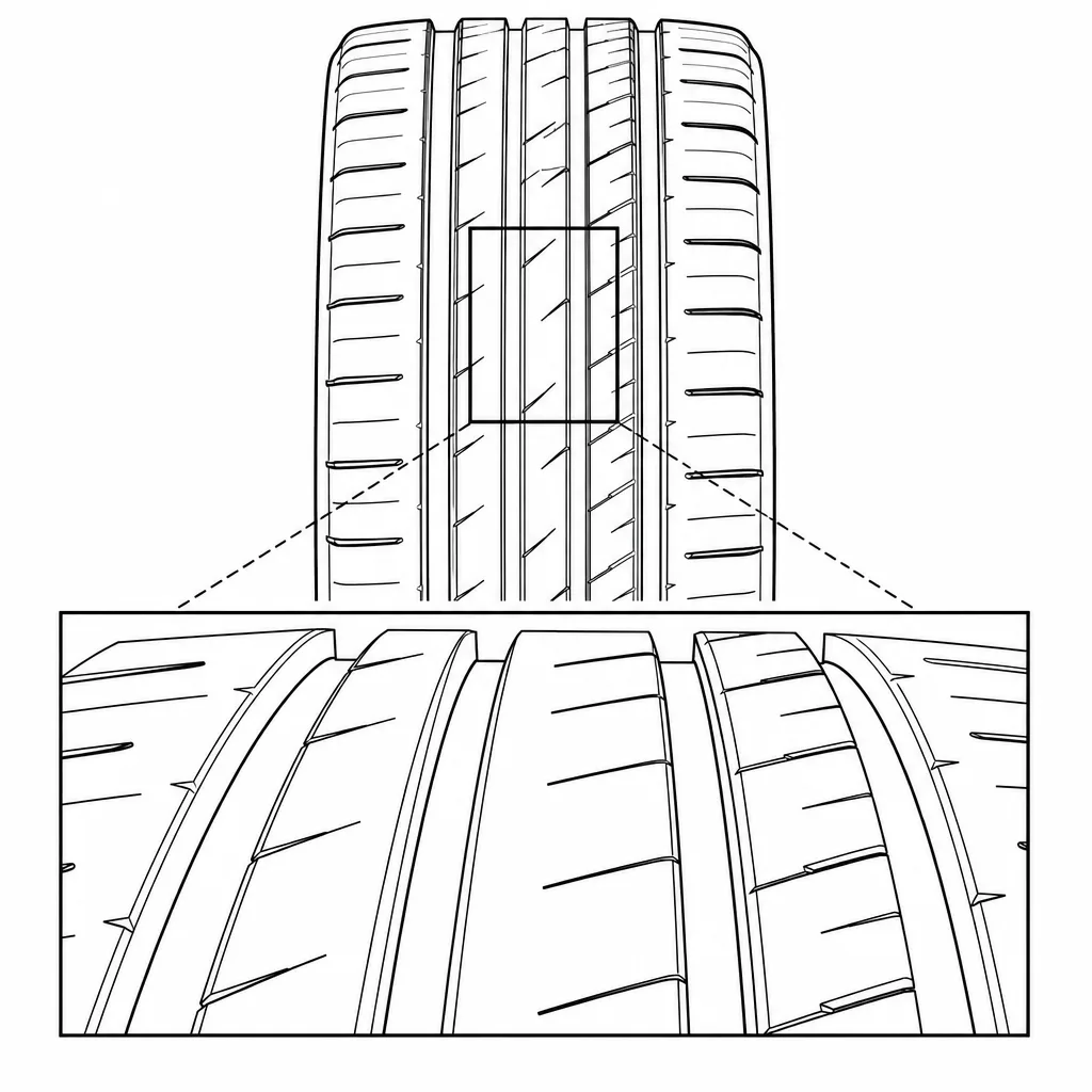 Schéma illustratif : Section de gomme importante dans la zone médiane quasi continue