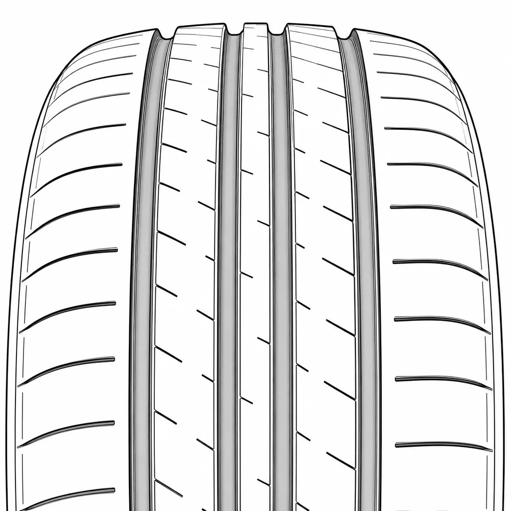 Schéma illustratif : Quatre rainures longitudinales séparant cinq bandes de gomme