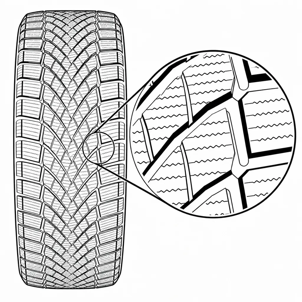 Schéma illustratif : Sections de gomme étroites entre les lamelles