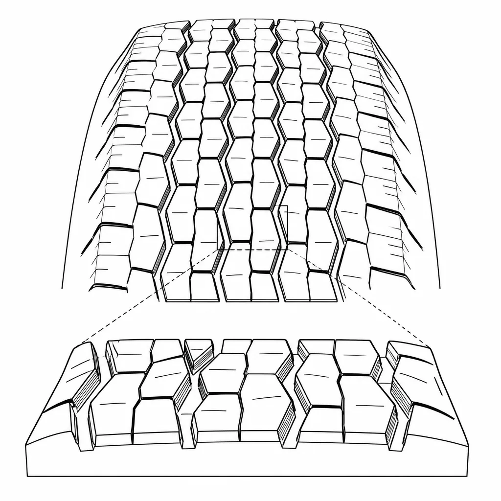 Schéma illustratif : Zone médiane composée de petits pavés sans nervure centrale continue
