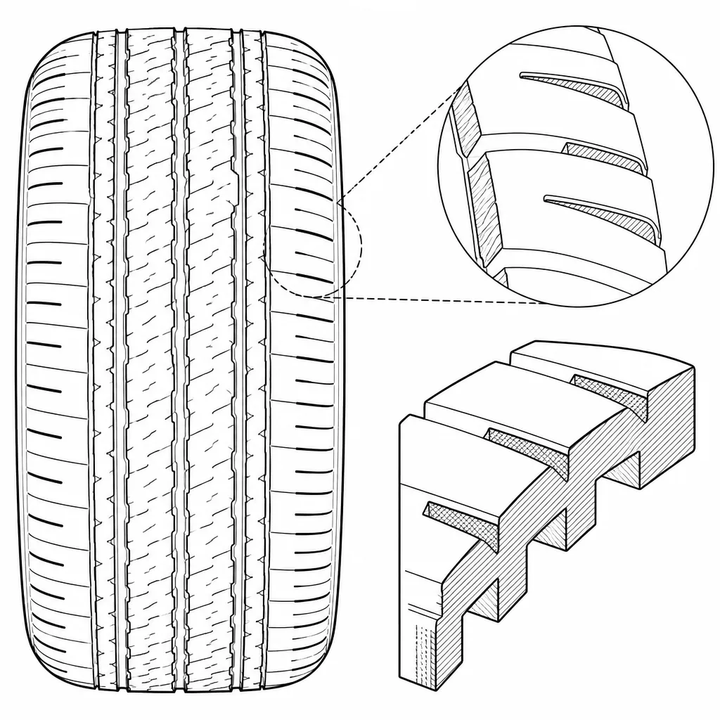 Schéma illustratif : Ponts de gomme internes derrière les courtes encoches d’épaule