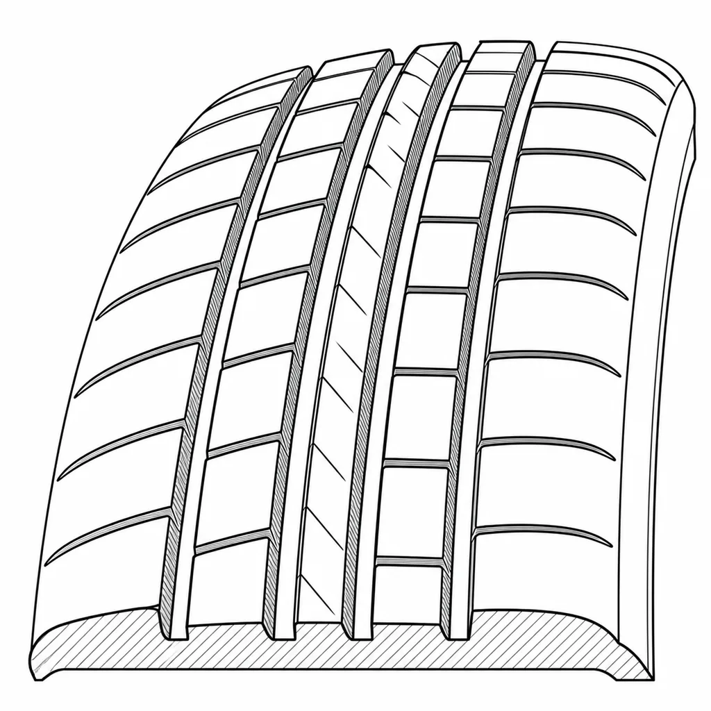 Schéma illustratif : Contraste de section entre la nervure axiale étroite, les pavés intermédiaires découpés et les blocs d’épaule larges