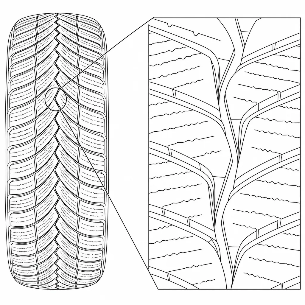 Schéma illustratif : Pointes étroites à la jonction médiane des chevrons