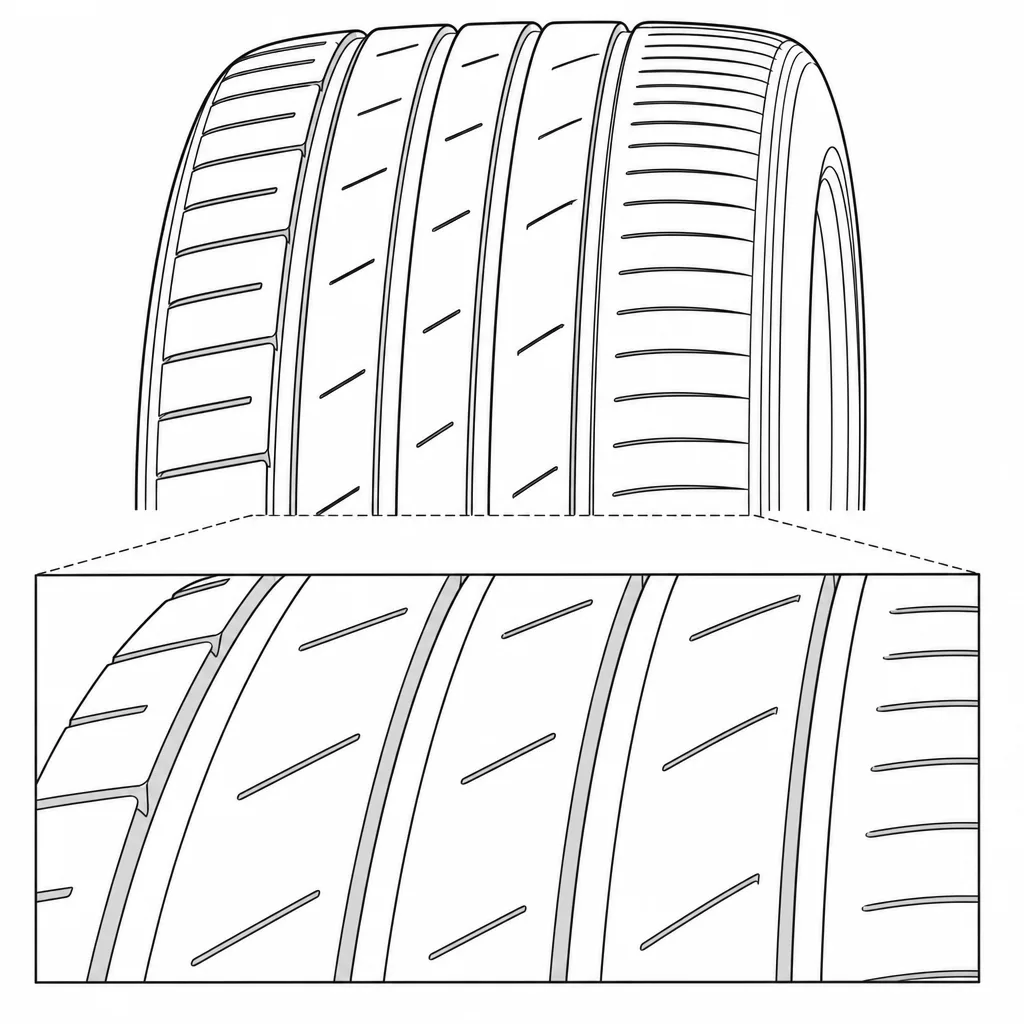 Schéma illustratif : Bandes centrales quasi continues avec découpes obliques espacées