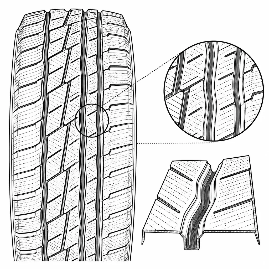 Schéma illustratif : Quatre rainures longitudinales sinueuses