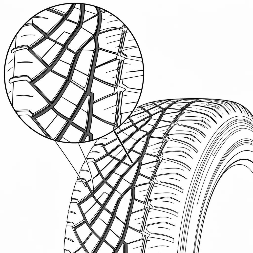 Schéma illustratif : Trois rainures longitudinales sinueuses reliées à des découpes diagonales