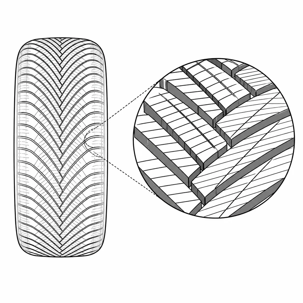 Schéma illustratif : Maillage fin alternant segments étroits et nombreux sillons obliques