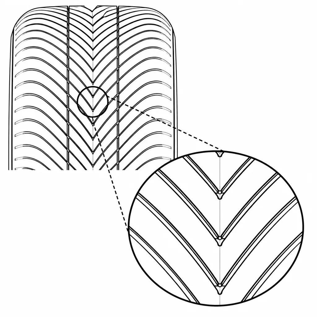 Schéma illustratif : Succession de pointes formées à la jonction centrale des chevrons