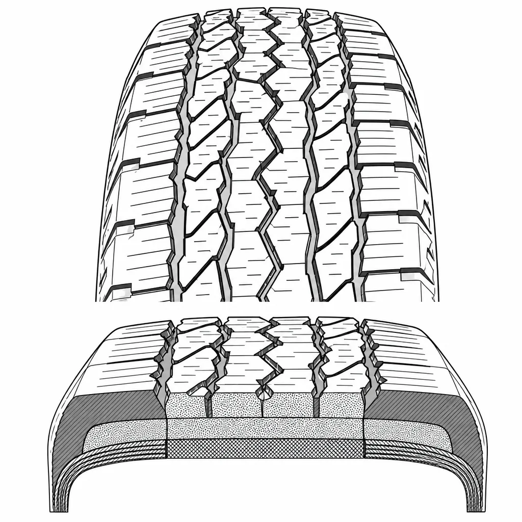 Schéma illustratif : Gradient de taux de gomme entre les rangées intérieures découpées et les faces d’épaule plus étendues