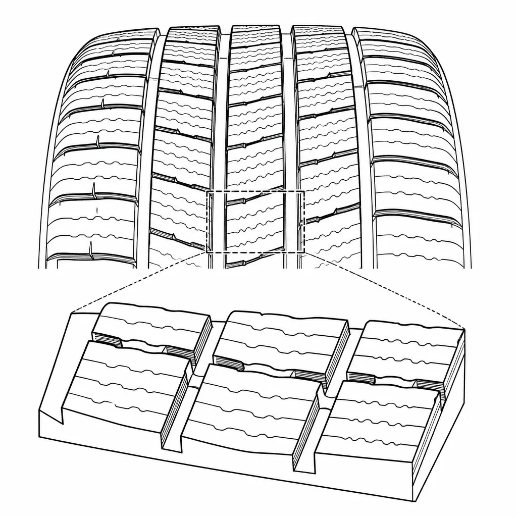 Schéma illustratif : Interruptions transversales répétées des bandes de gomme
