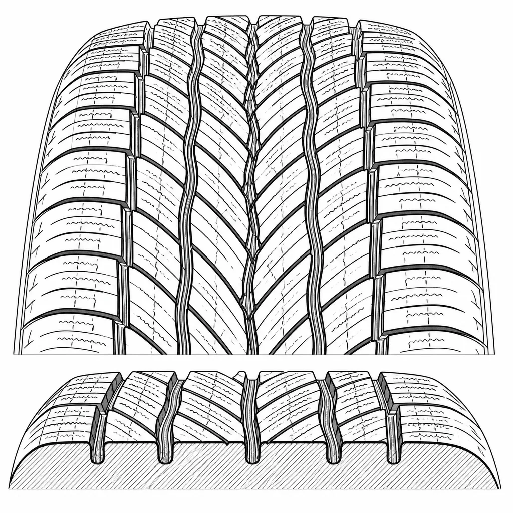 Schéma illustratif : Quatre rainures longitudinales sinueuses croisées par des sillons obliques