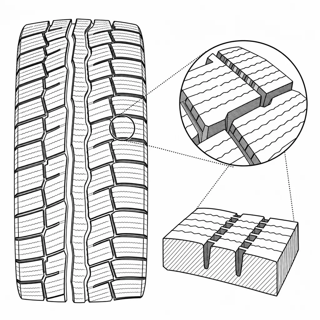 Schéma illustratif : Portions de gomme comprises entre les incisions rapprochées des pavés