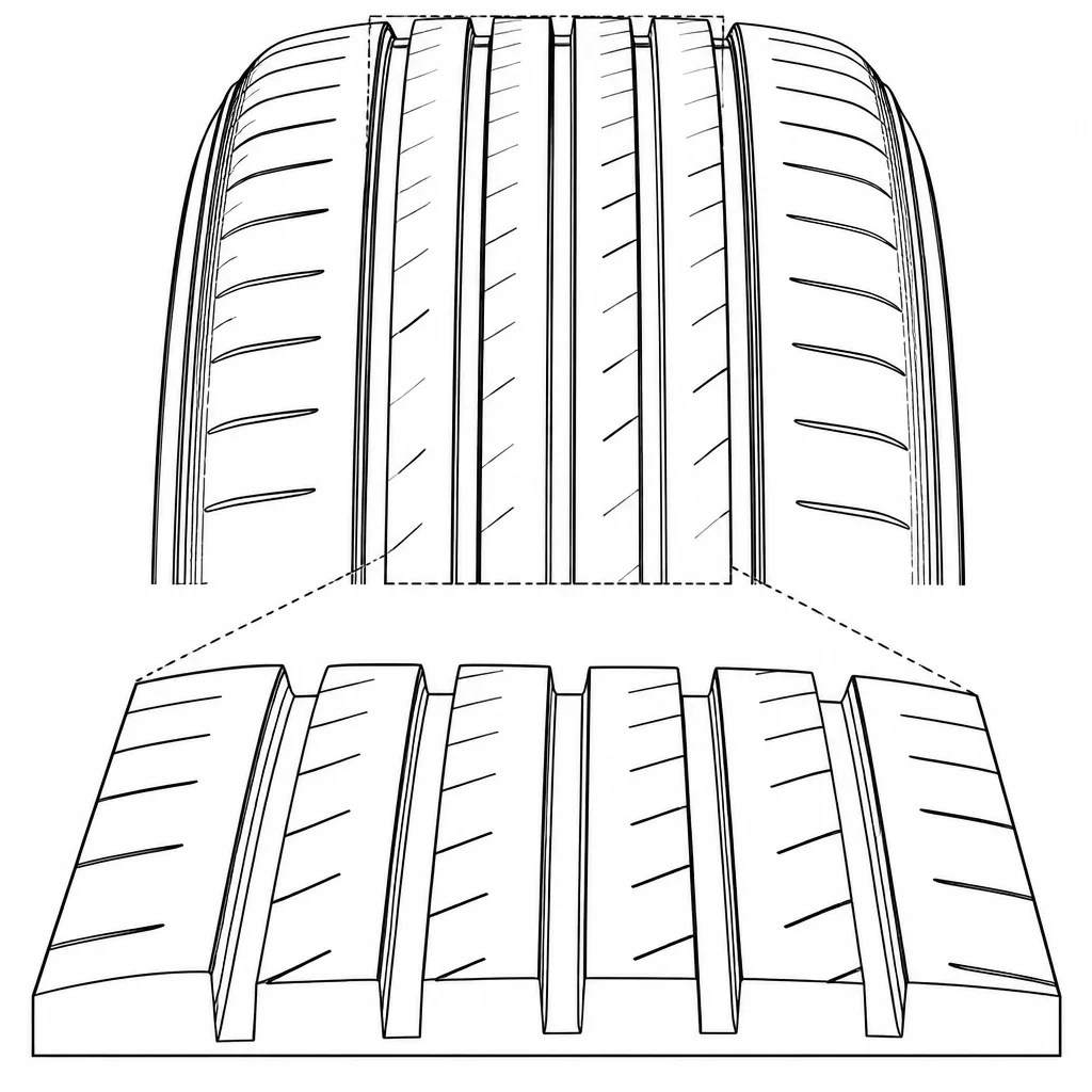 Schéma illustratif : Bandes centrales étroites et éléments longitudinaux très allongés