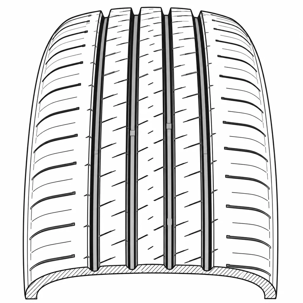 Schéma illustratif : Quatre rainures longitudinales séparant des bandes porteuses étroites