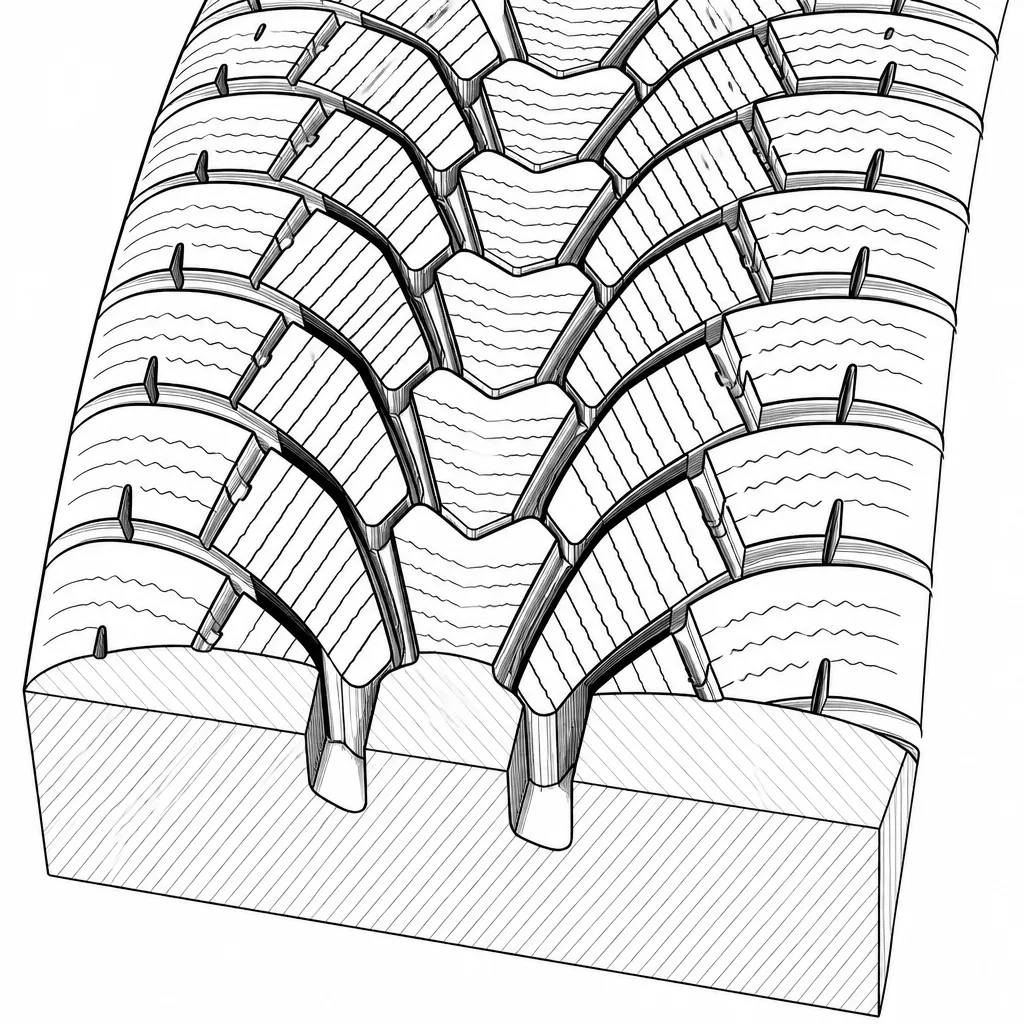 Schéma illustratif : Creux séparant les chevrons centraux et les rangées obliques